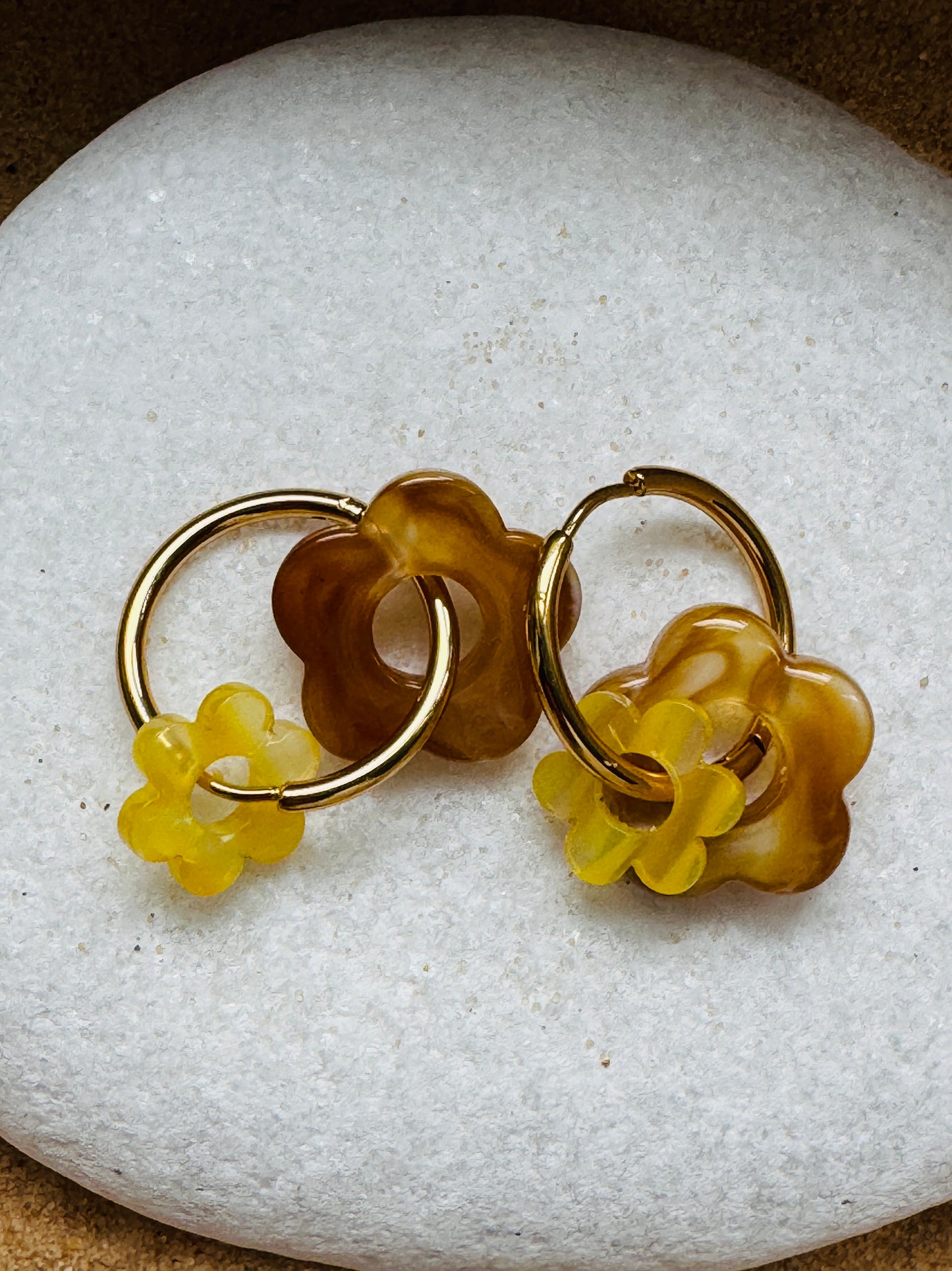 Boucles double fleur marron / jaune