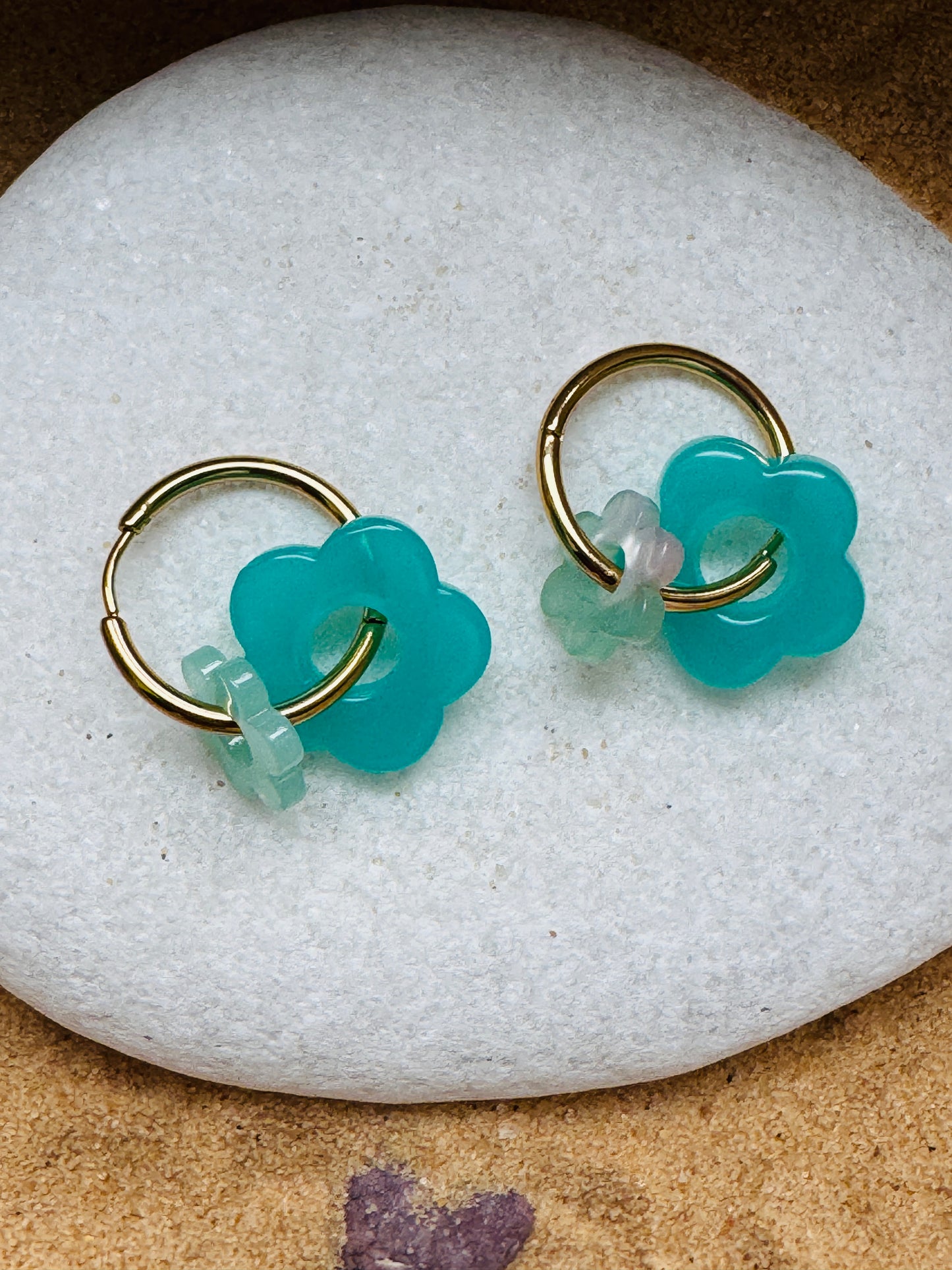 Boucles double fleur turquoise