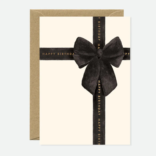 Carte postale Happy birthday noeud noir