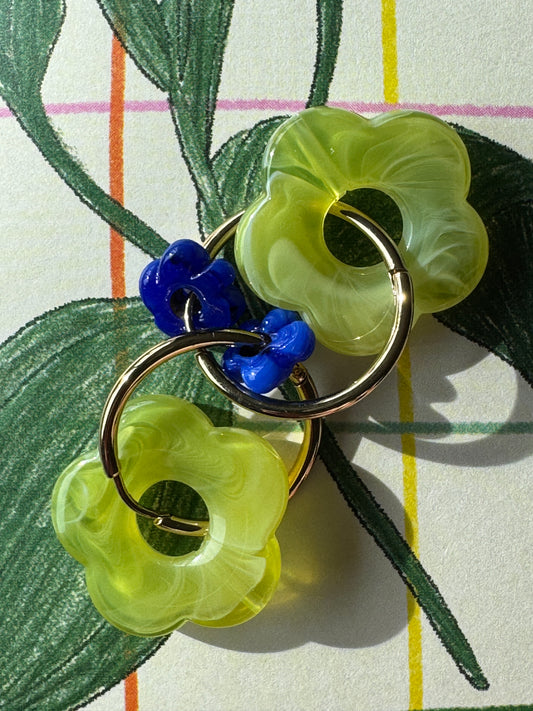 Boucles double fleur vert / bleu