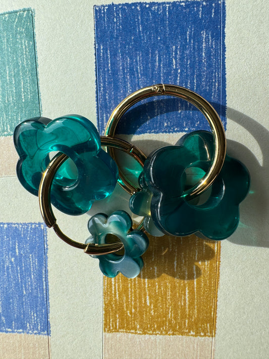 Boucles double fleur bleu canard