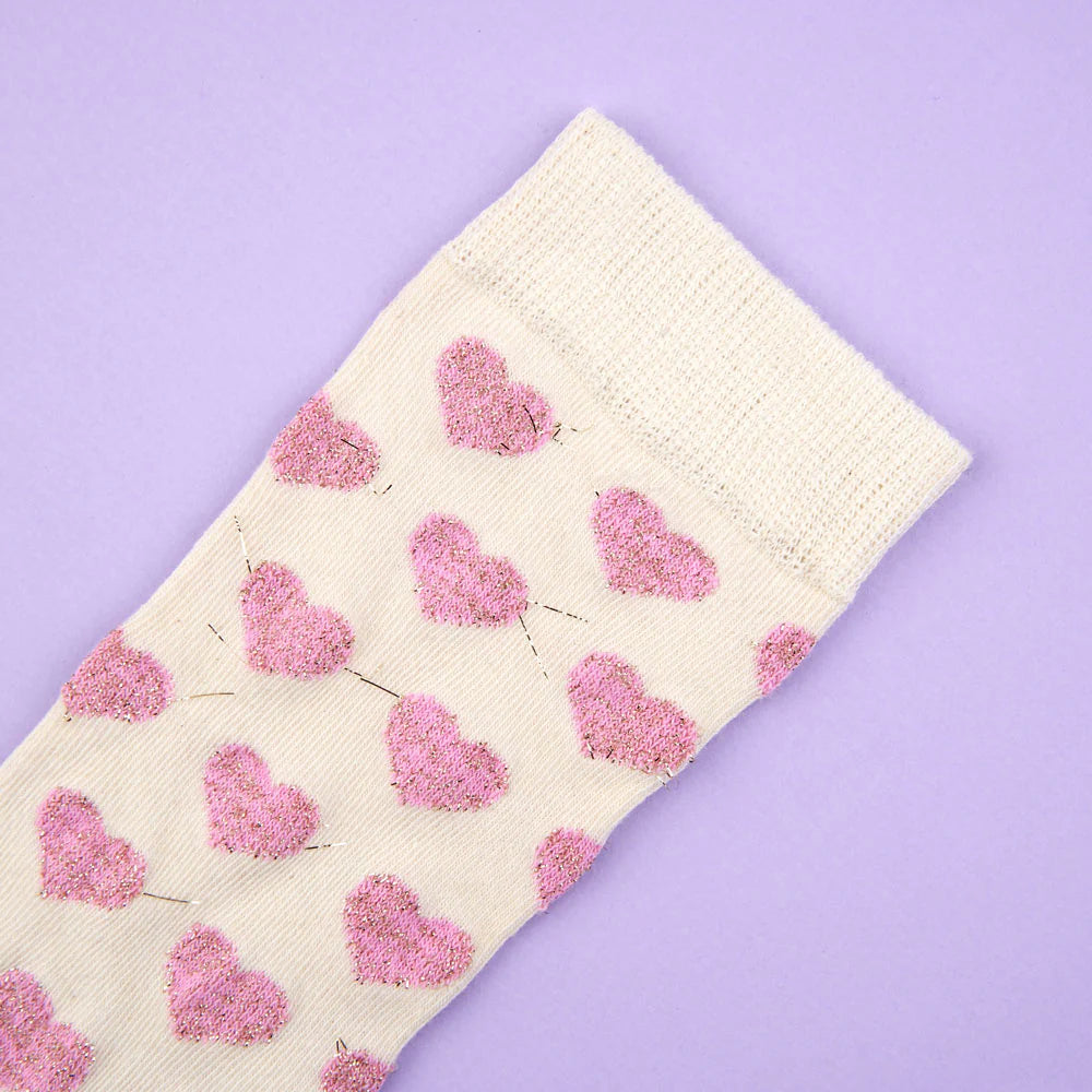 CHAUSSETTES COEUR ROSE À PAILLETTES 💕
