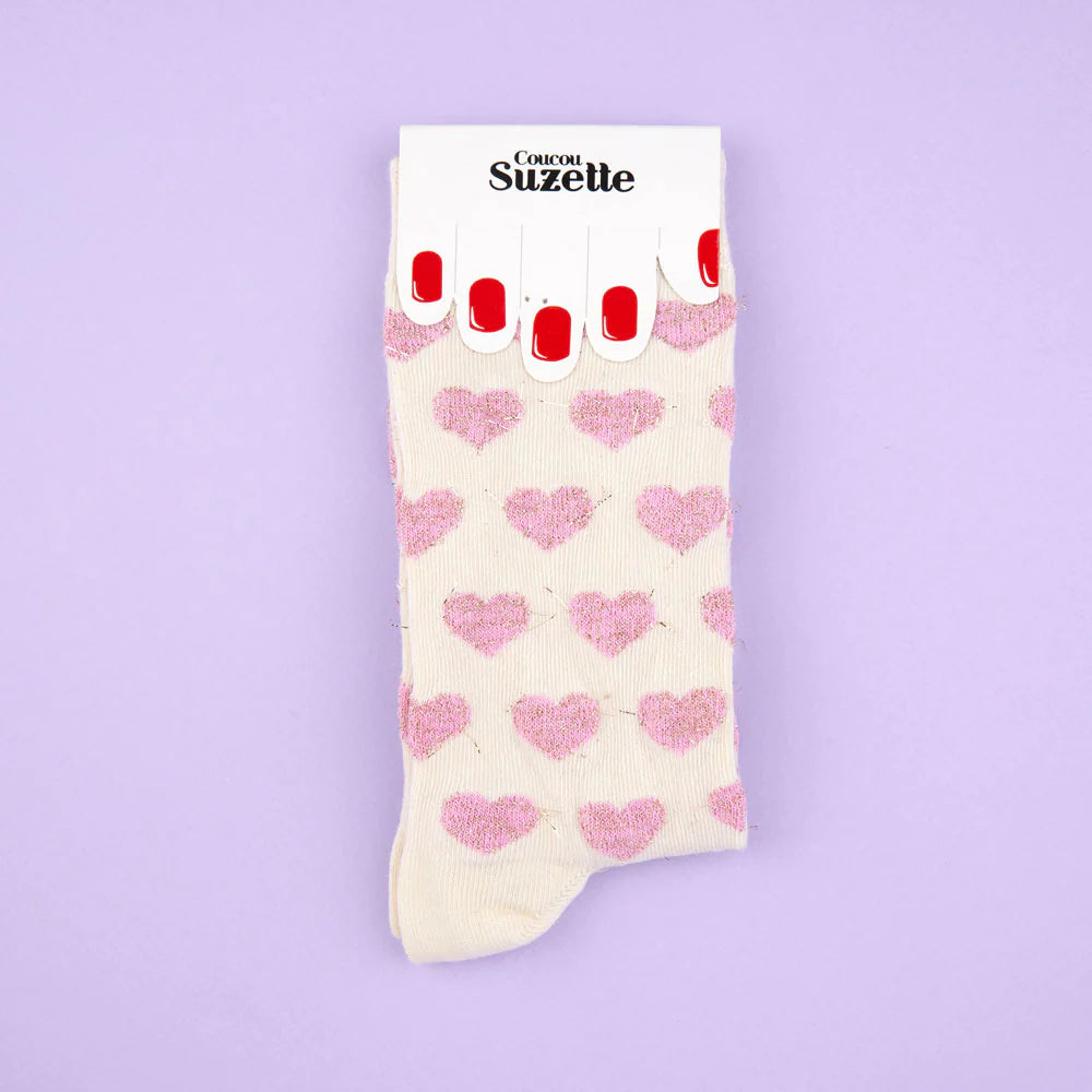 CHAUSSETTES COEUR ROSE À PAILLETTES 💕