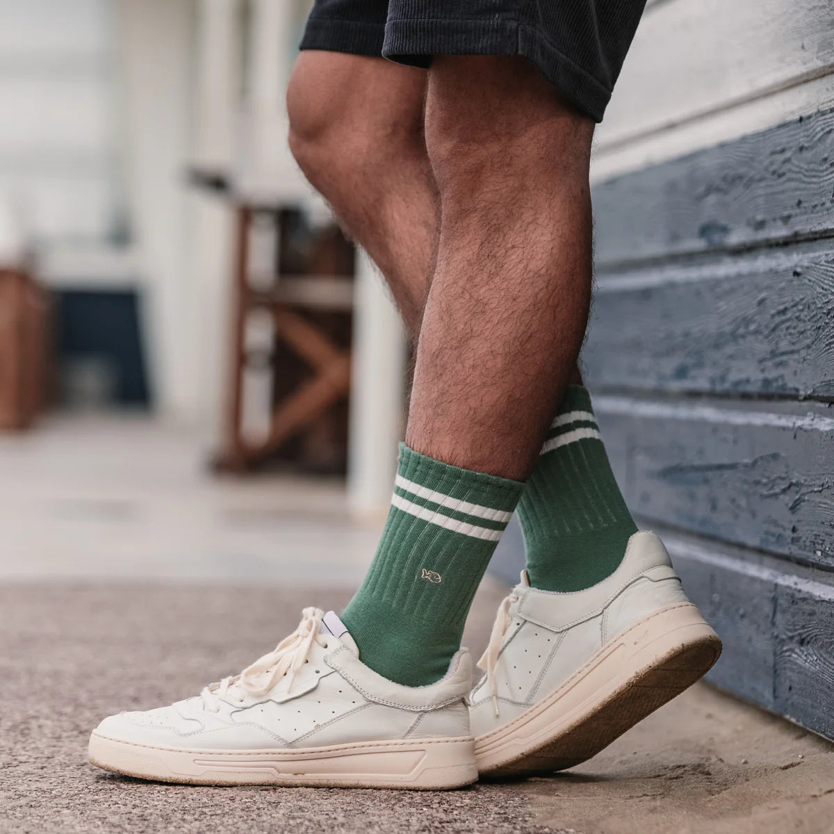 Chaussettes vertes rayures blanches