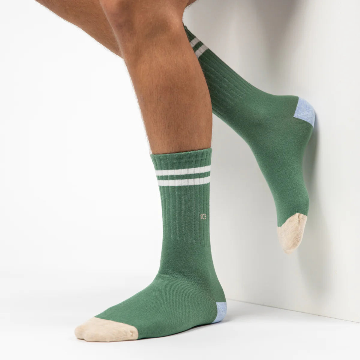 Chaussettes vertes rayures blanches