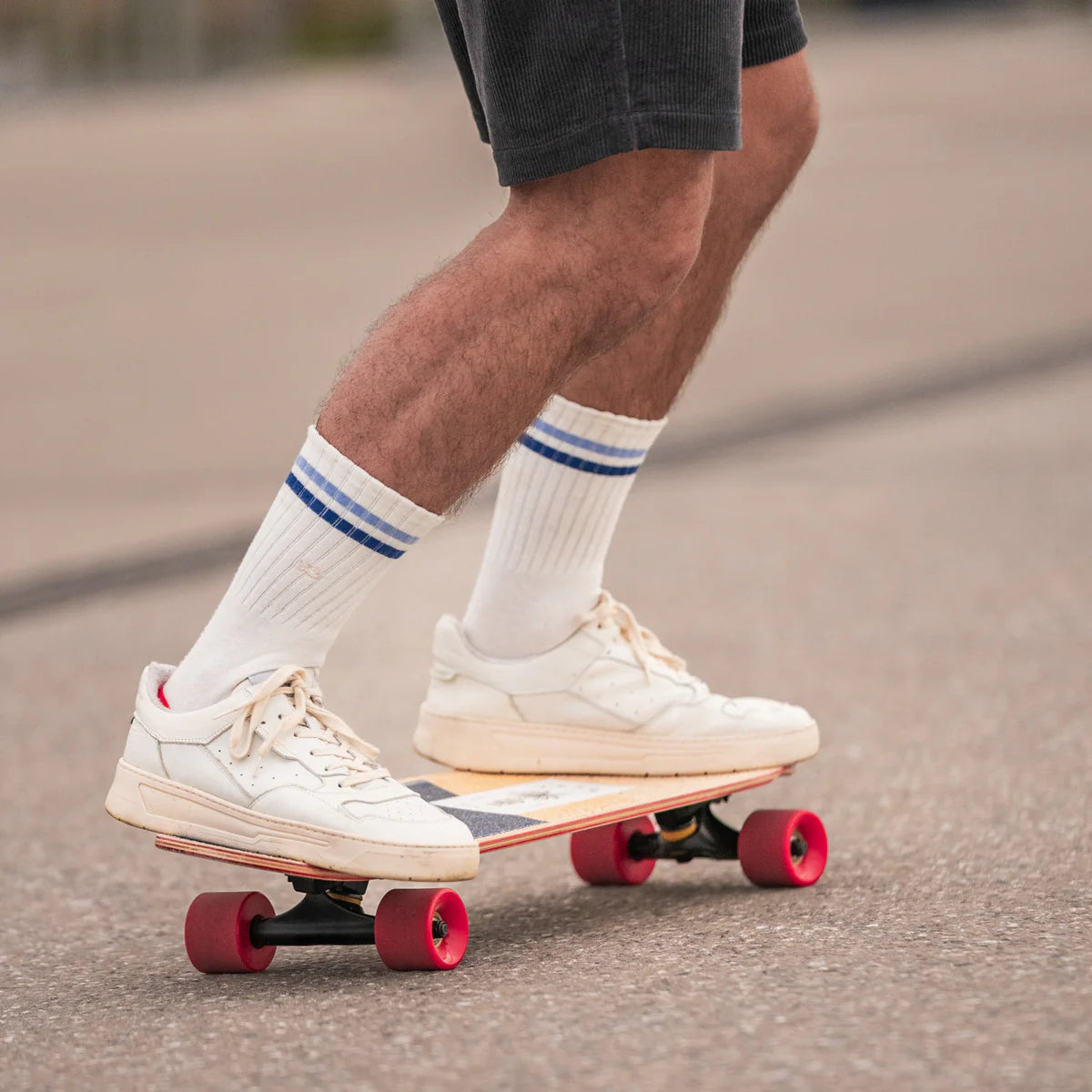 Chaussettes en coton peigné Retro - Blanc, rayé bleu
