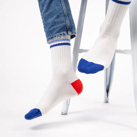 Chaussettes en coton peigné Retro - Blanc, rayé bleu