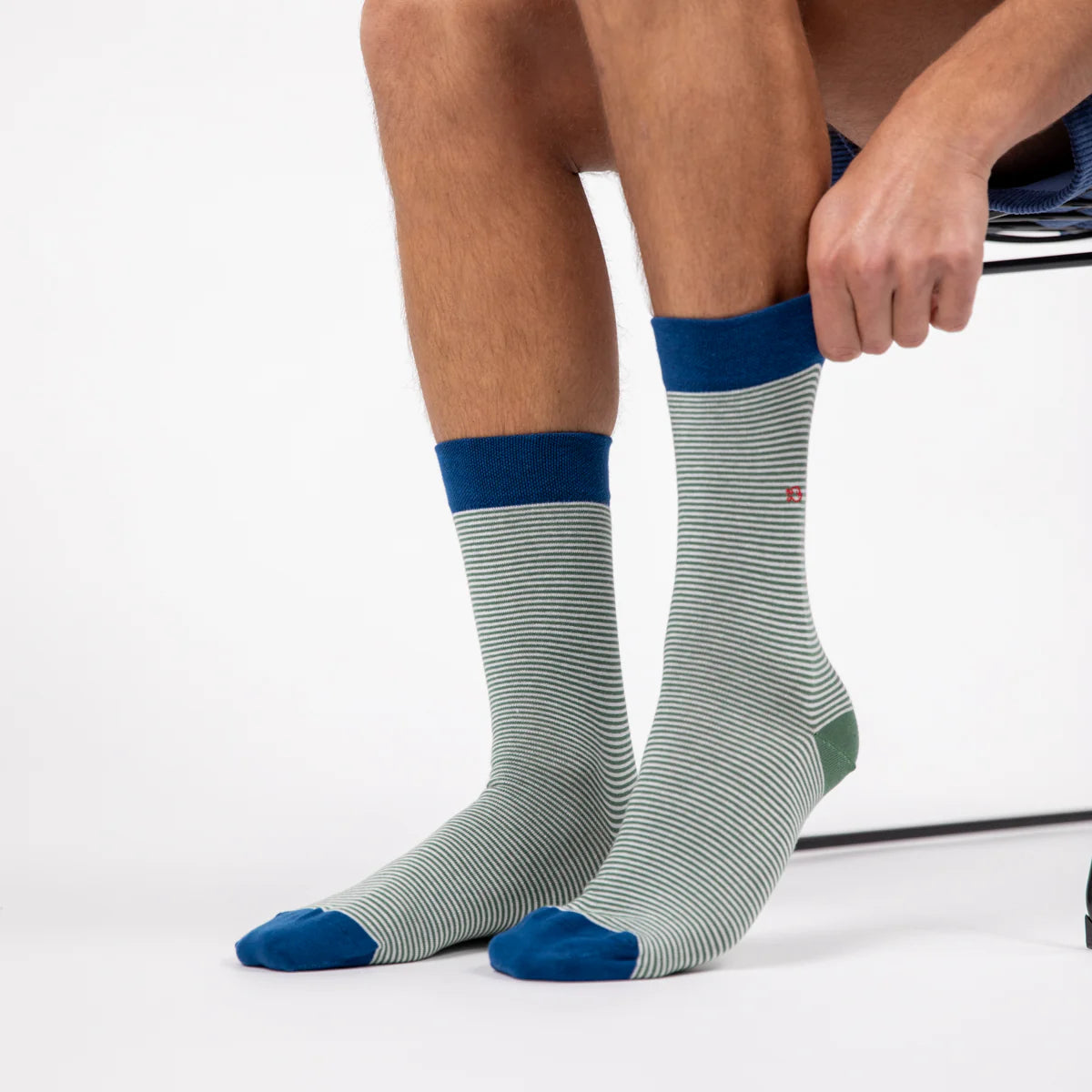 Chaussettes en coton peigné Rayées - Naturelle