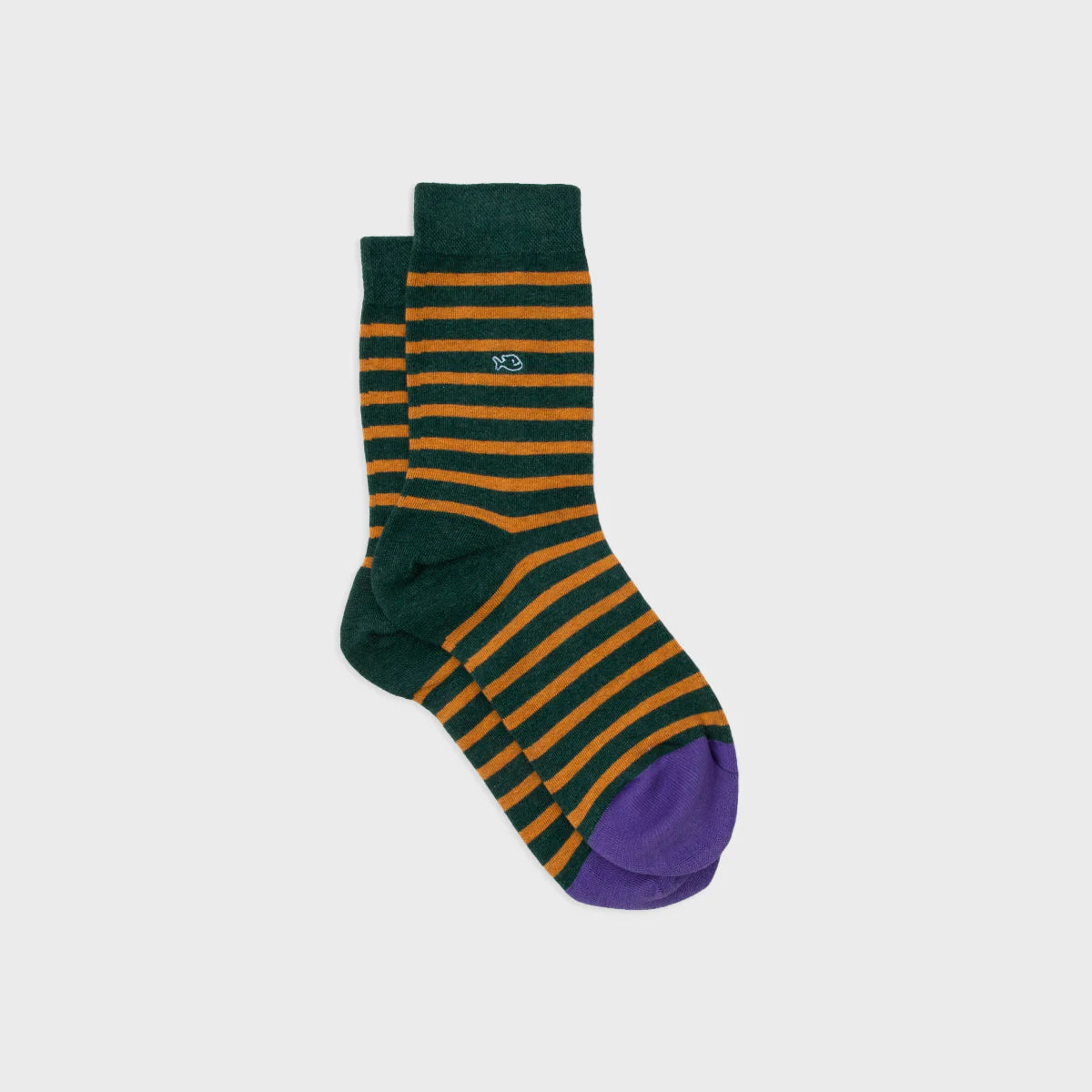 Chaussettes en coton peigné A rayures larges - Vert, rayé jaune