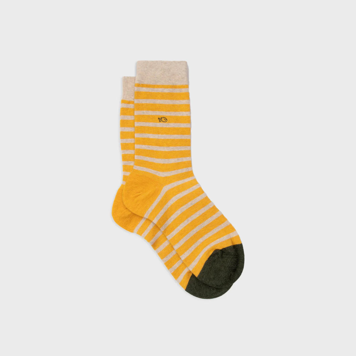 Chaussettes en coton peigné A rayures larges - Safran, rayé beige