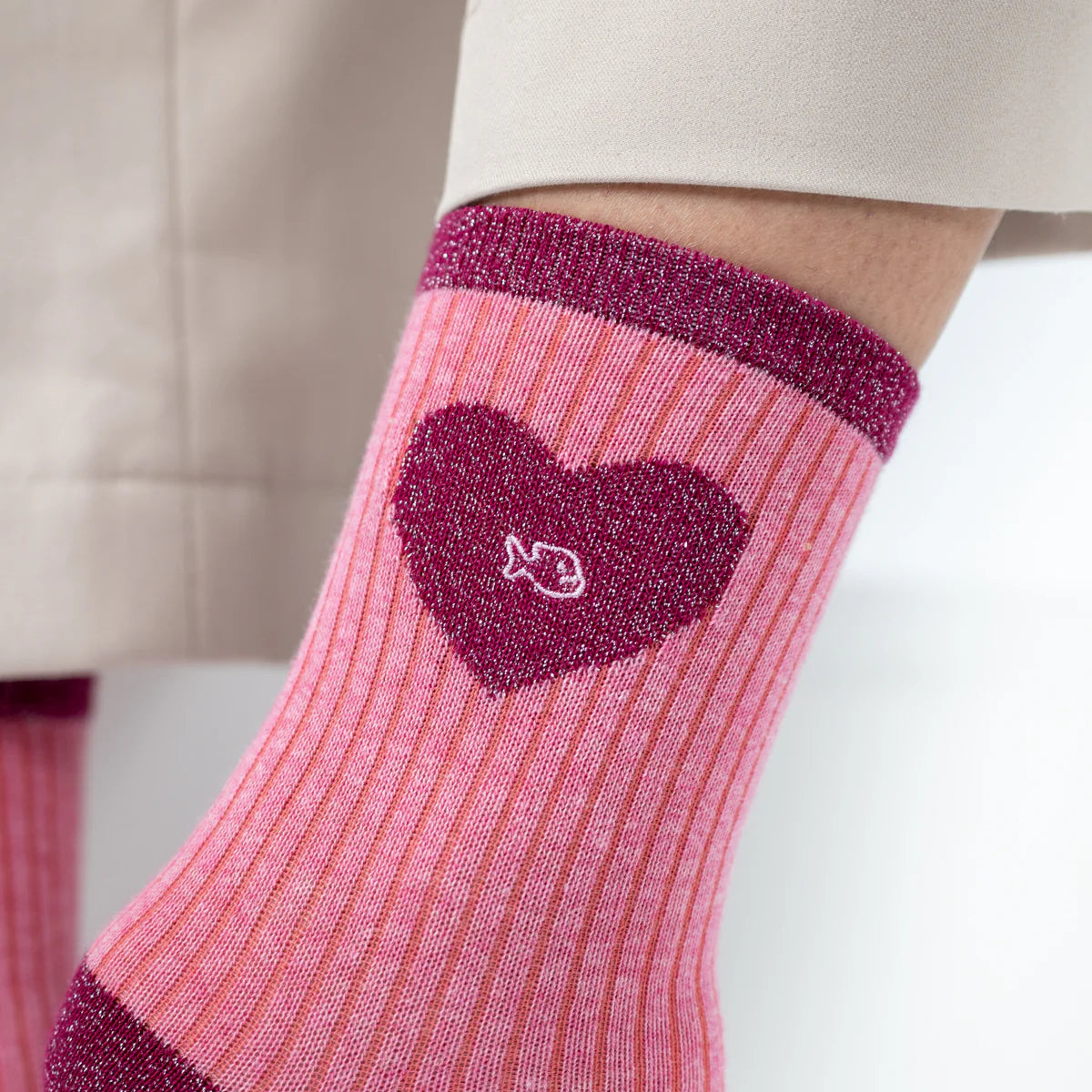 Chaussettes en coton peigné Coeur - Rose clair et rose