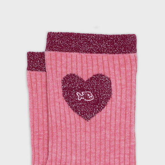 Chaussettes en coton peigné Coeur - Rose clair et rose