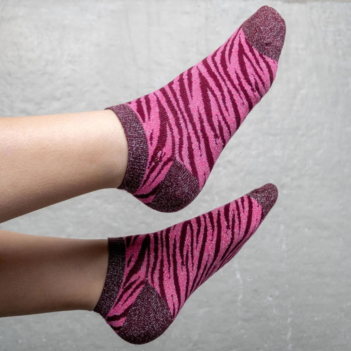 Socquettes pailletées en coton peigné Zèbre - Rose