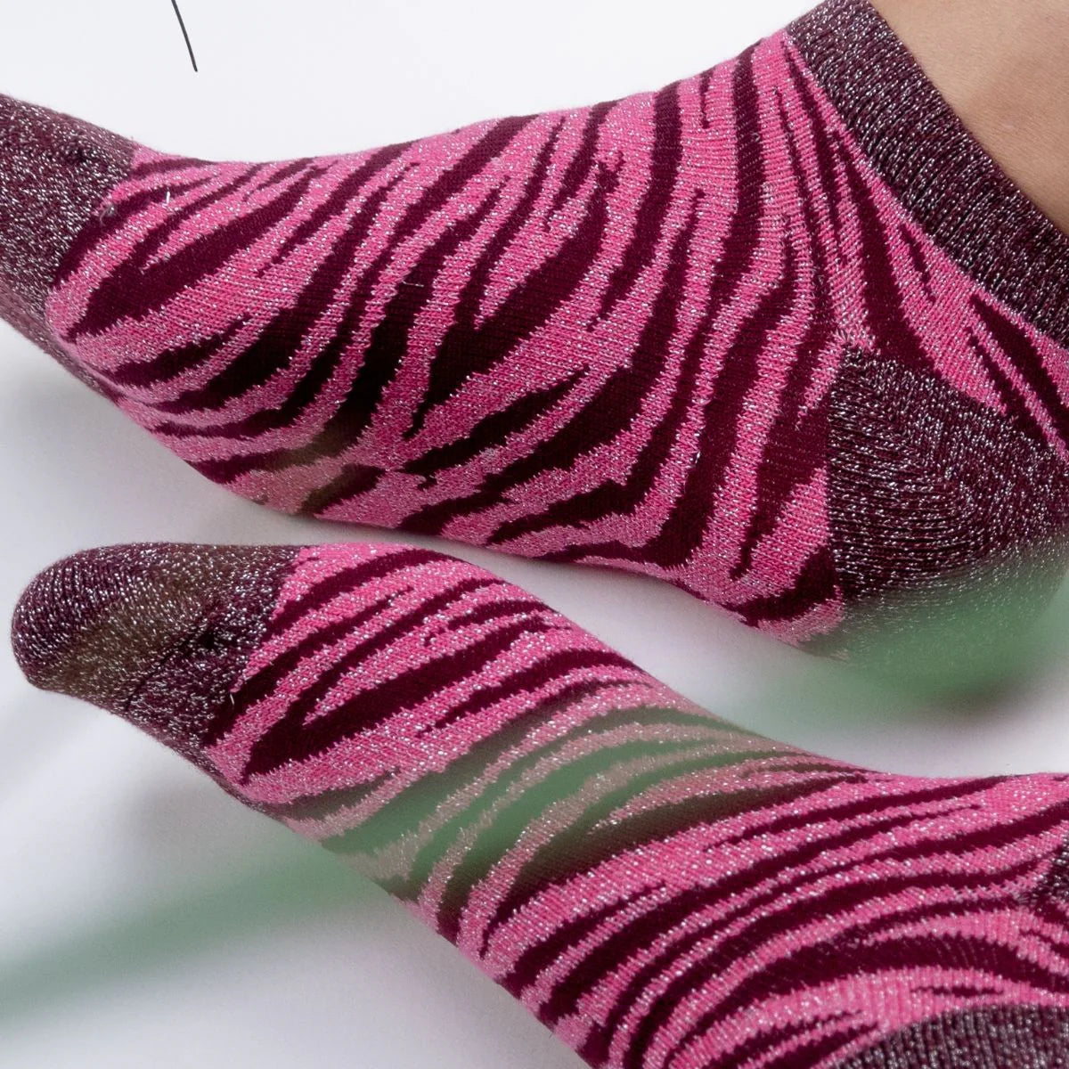 Socquettes pailletées en coton peigné Zèbre - Rose