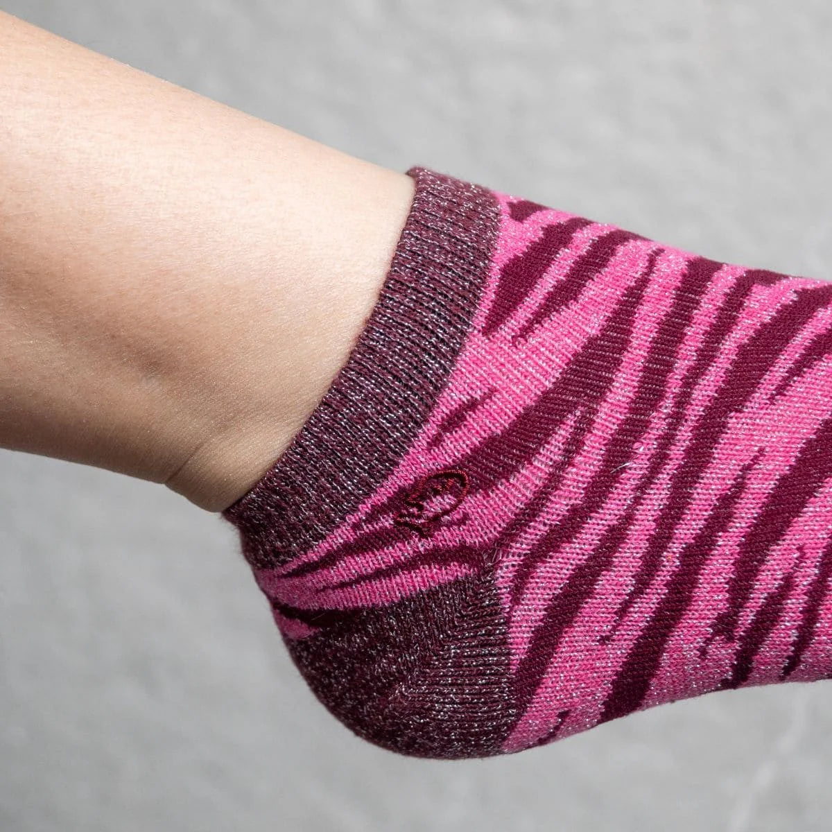 Socquettes pailletées en coton peigné Zèbre - Rose