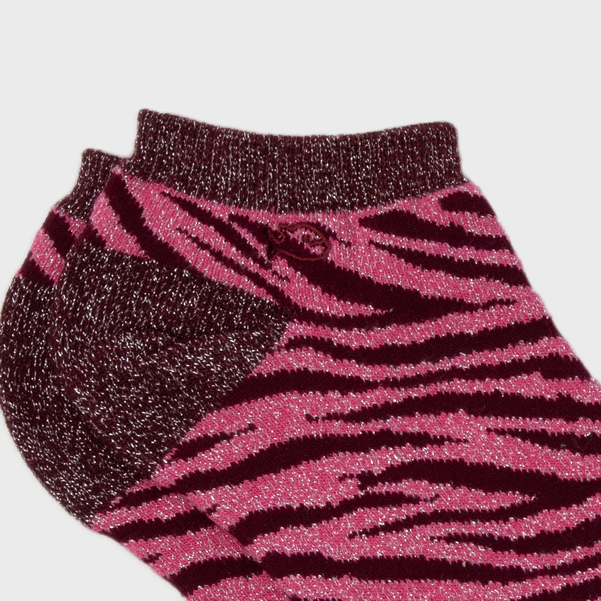 Socquettes pailletées en coton peigné Zèbre - Rose