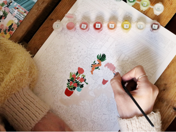 COFFRET PEINTURE AU NUMÉRO - PETIT PINCEAU - FLOWER MARKET PAR ZAZE ART