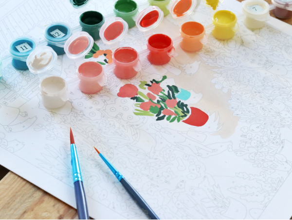 COFFRET PEINTURE AU NUMÉRO - PETIT PINCEAU - FLOWER MARKET PAR ZAZE ART