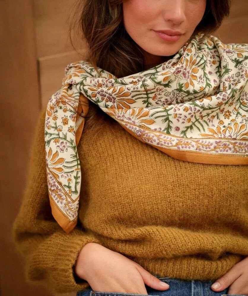 FOULARD GRAND FORMAT Palmyre caramel beurre salé