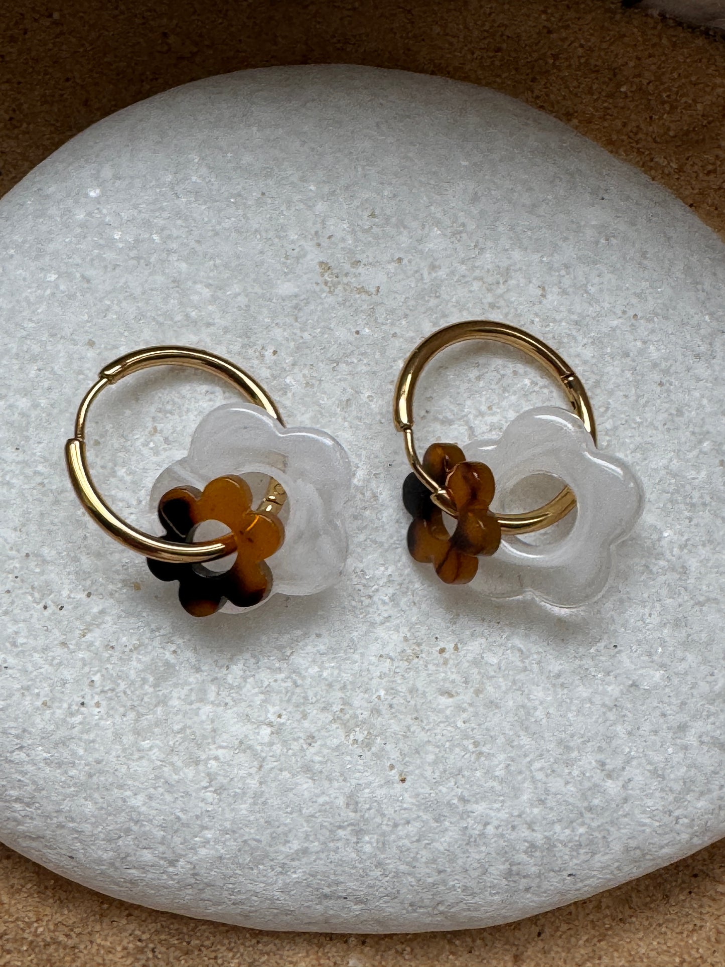 Boucles double fleur blanc / marron