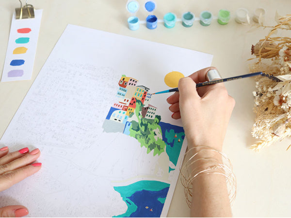 COFFRET PEINTURE AU NUMÉRO - PETIT PINCEAU - CINQUE TERRE PAR KENZIE ELSTON