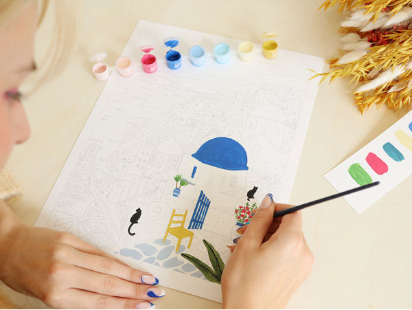 COFFRET PEINTURE AU NUMÉRO - PETIT PINCEAU - SANTORINI PAR MAJA TOMLJANOVIC