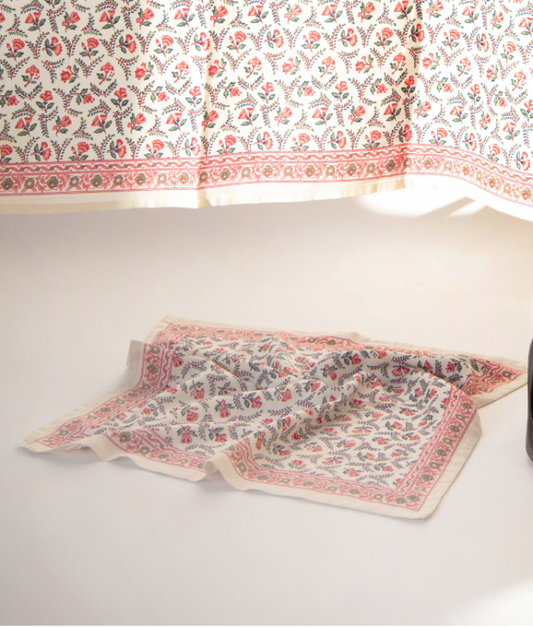 Grand foulard Flora crème - MUSÉE DE LA TOILE DE JOUY X BINDI ATELIER