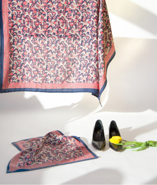 Grand foulard Forest Marine - MUSÉE DE LA TOILE DE JOUY X BINDI ATELIER