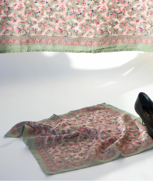 Grand foulard Verde Marine - MUSÉE DE LA TOILE DE JOUY X BINDI ATELIER