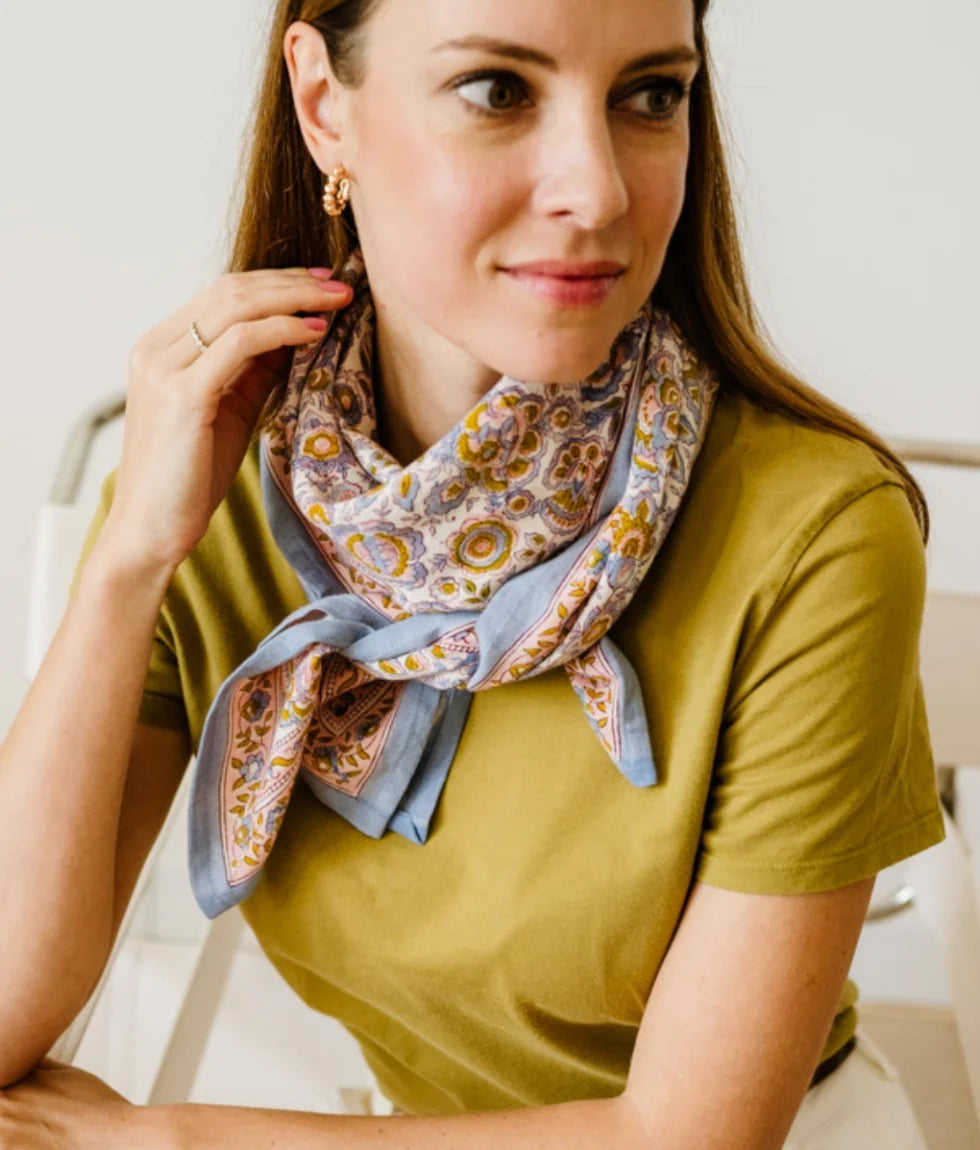 GRAND FOULARD INDIEN - GARDA BLEUET