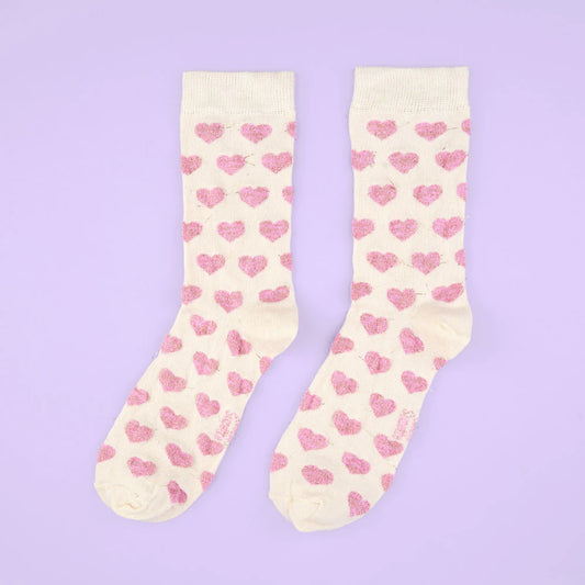 CHAUSSETTES COEUR ROSE À PAILLETTES 💕